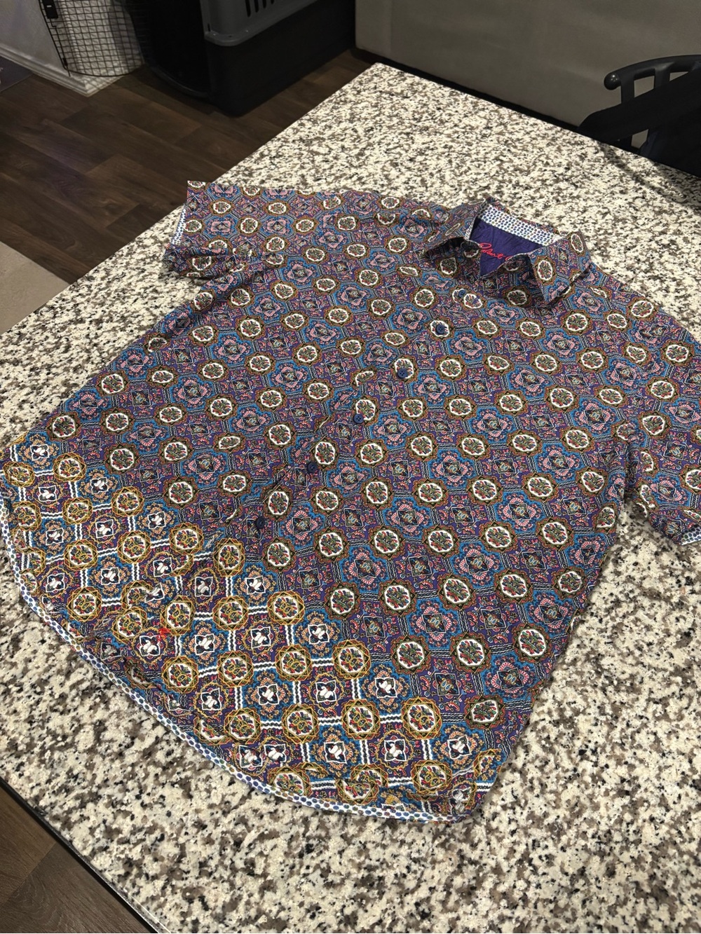 Robert Graham Men's Embroidered Short Sleeve Button Up | Blue & Purple | XL